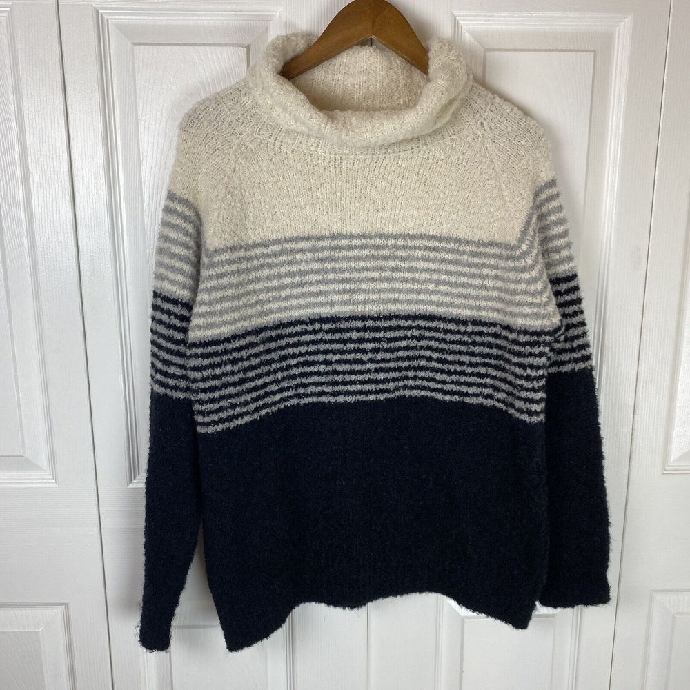 Peruvian Link S M Alpaca Sweater Pullover Color Block Turtleneck Stripe Cream